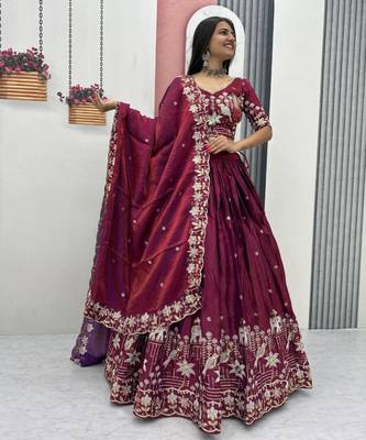 wine silk blend embroidered traditional lehenga choli upto 44 3