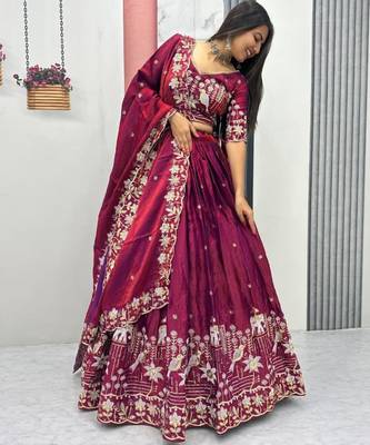 wine silk blend embroidered traditional lehenga choli upto 44 4
