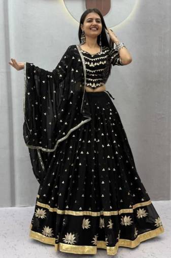 black georgette embroidered traditional lehenga choli upto 44