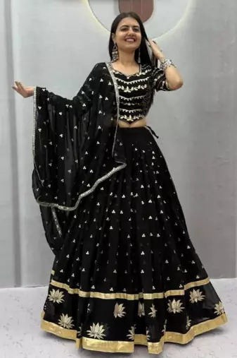 black georgette embroidered traditional lehenga choli upto 44