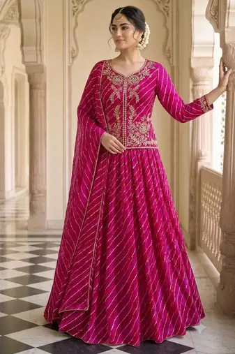rani pink georgette printed traditional lehenga choli upto 44