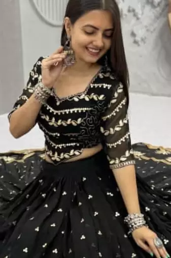 black georgette embroidered traditional lehenga choli upto 44