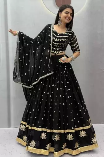 black georgette embroidered traditional lehenga choli upto 44