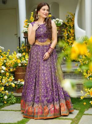purple silk blend printed traditional lehenga choli upto 42 1