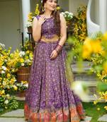 purple silk blend printed traditional lehenga choli upto 42