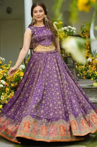 purple silk blend printed traditional lehenga choli upto 42