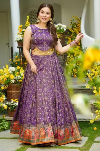 purple silk blend printed traditional lehenga choli upto 42