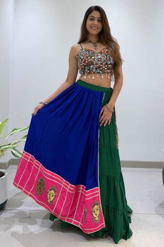 multicolor rayon plain traditional lehenga choli upto 42