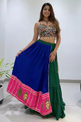 multicolor rayon plain traditional lehenga choli upto 42