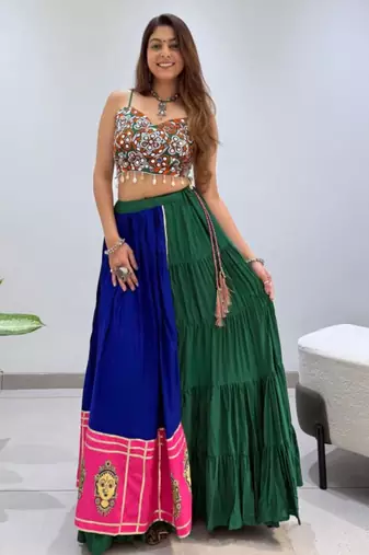 multicolor rayon plain traditional lehenga choli upto 42
