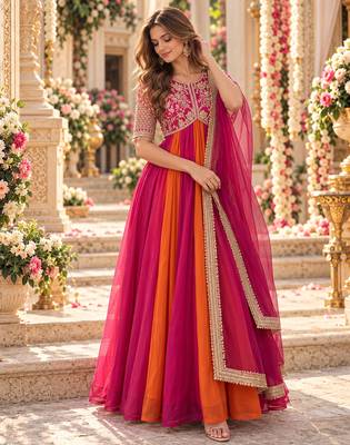 Rani&rust silk blend readymade anarkali suit with embroidery & beads work 1