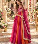 Rani&rust silk blend readymade anarkali suit with embroidery & beads work