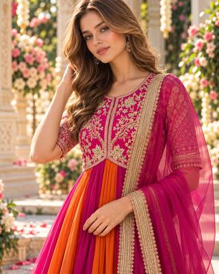 Rani&rust silk blend readymade anarkali suit with embroidery & beads work 2