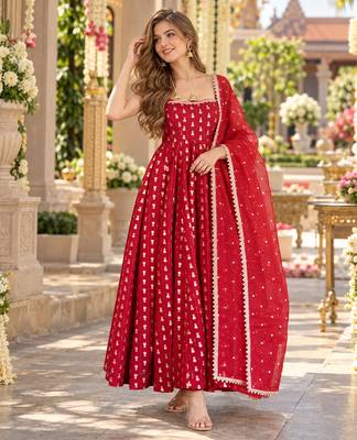 Maroon chinon readymade anarkali suit with embroidery & sequence work 1