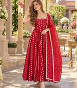 Maroon chinon readymade anarkali suit with embroidery & sequence work
