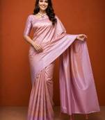 Pink silk blend woven saree with zari work