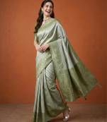 Olive silk blend woven saree with zari work