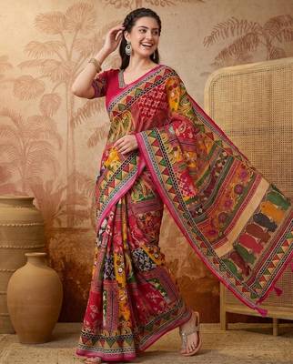 Multicolor silk blend printed saree with geometric print 1