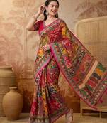 Multicolor silk blend printed saree with geometric print