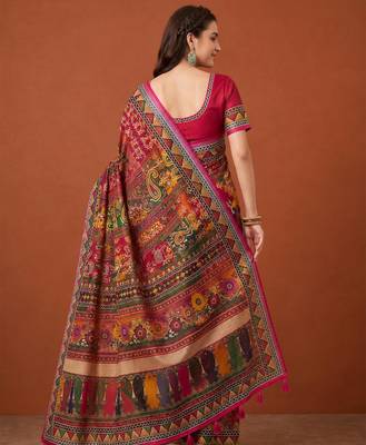Multicolor silk blend printed saree with geometric print 3