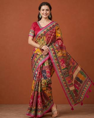 Multicolor silk blend printed saree with geometric print 5