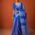 Blue silk blend printed saree with stripes print