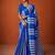 Blue silk blend printed saree with stripes print