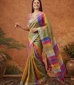 Multicolor silk blend printed saree with stripes print