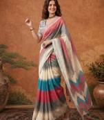 Multicolor silk blend printed saree with stripes print