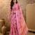 Pink silk blend printed saree with floral print