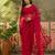Red net embroidered saree with thread work