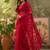 Red net embroidered saree with thread work