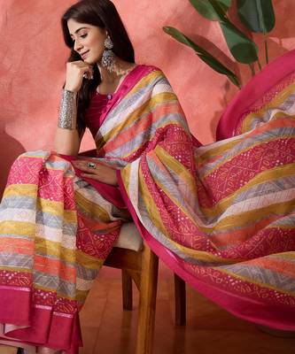 Multicolor chiffon printed saree with stripes print 2