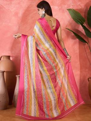 Multicolor chiffon printed saree with stripes print 4