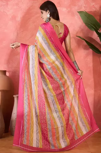 Multicolor chiffon printed saree with stripes print