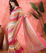 Multicolor chiffon printed saree with stripes print