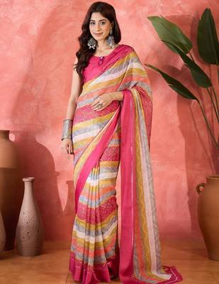 Multicolor chiffon printed saree with stripes print 5