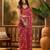 Red linen printed saree with floral print