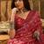 Red linen printed saree with floral print