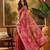 Red linen printed saree with floral print