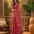 Red linen printed saree with floral print