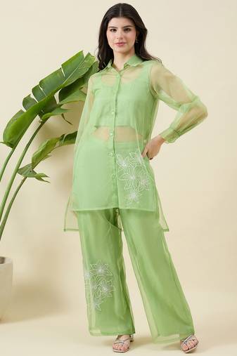 Women printed top & palazzos with shirt co-ords
