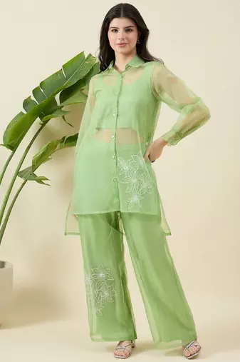 Women printed top & palazzos with shirt co-ords