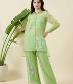 Women printed top & palazzos with shirt co-ords