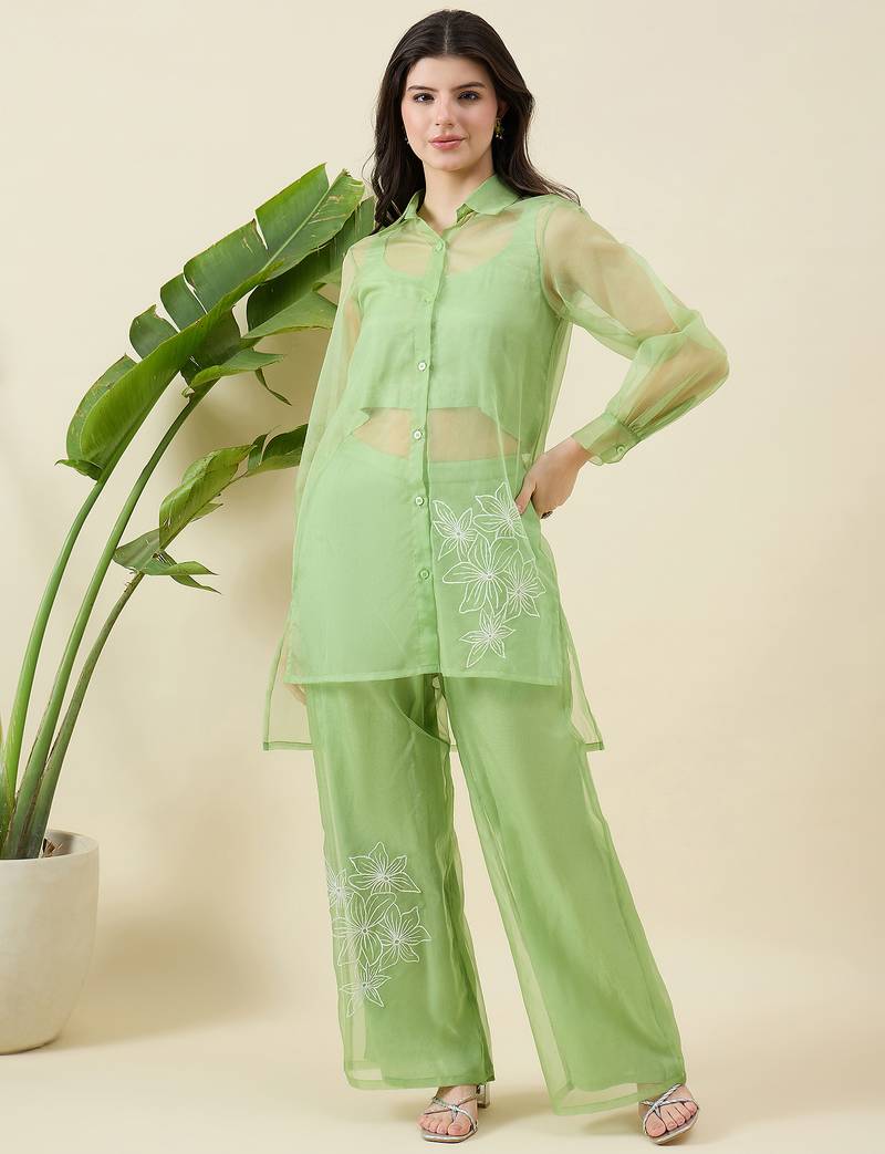 Women printed top & palazzos with shirt co-ords