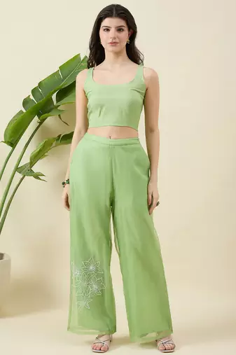 Women printed top & palazzos with shirt co-ords