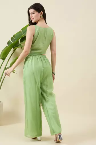 Women printed top & palazzos with shirt co-ords