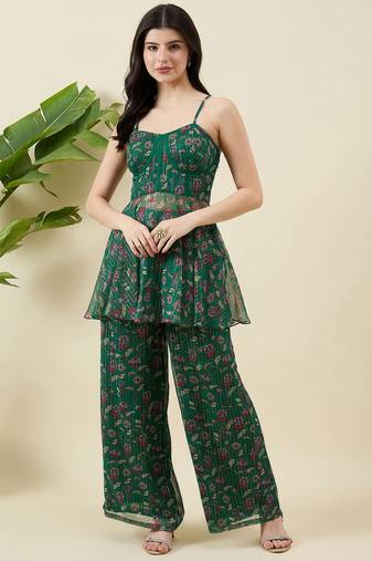 Women floral printed top & palazzos co-ord set