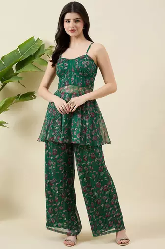Women floral printed top & palazzos co-ord set