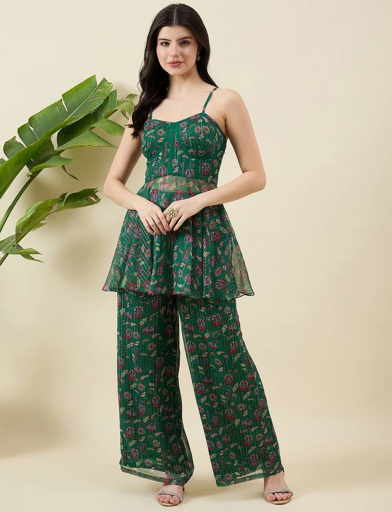 Women floral printed top & palazzos co-ord set